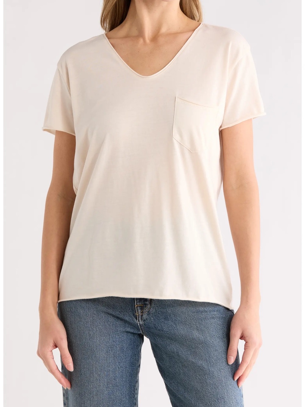 Caslon Cream V-Neck Pocket Tee